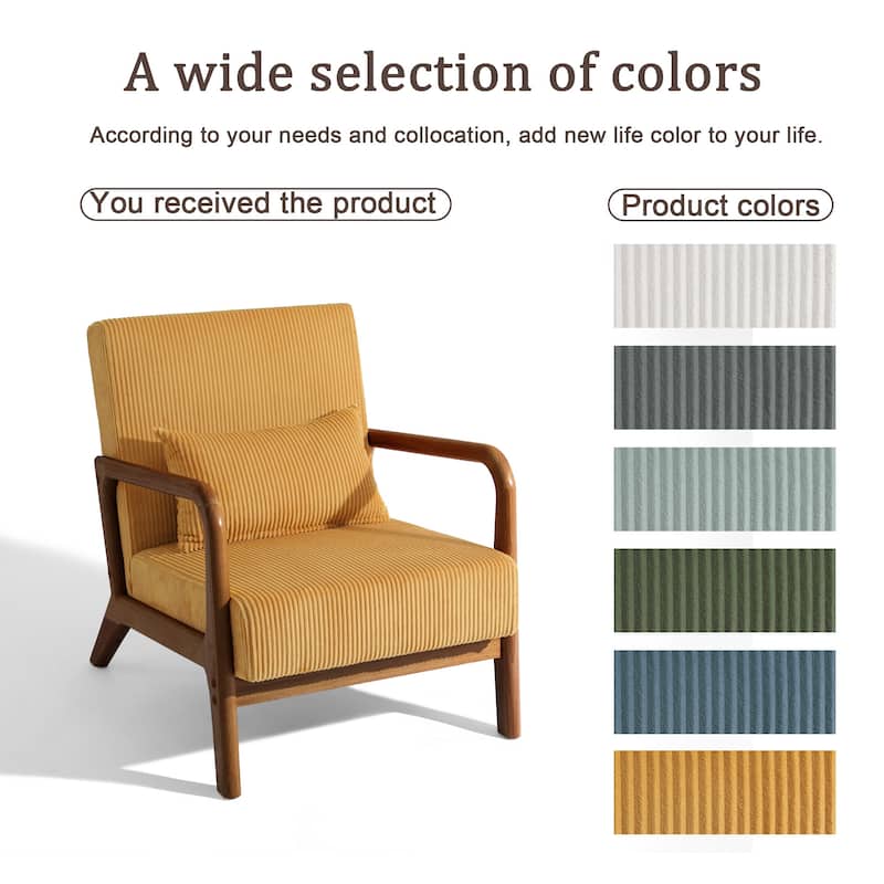 25" W Mid Century Upholstered Wood Accent Chair with Pillow