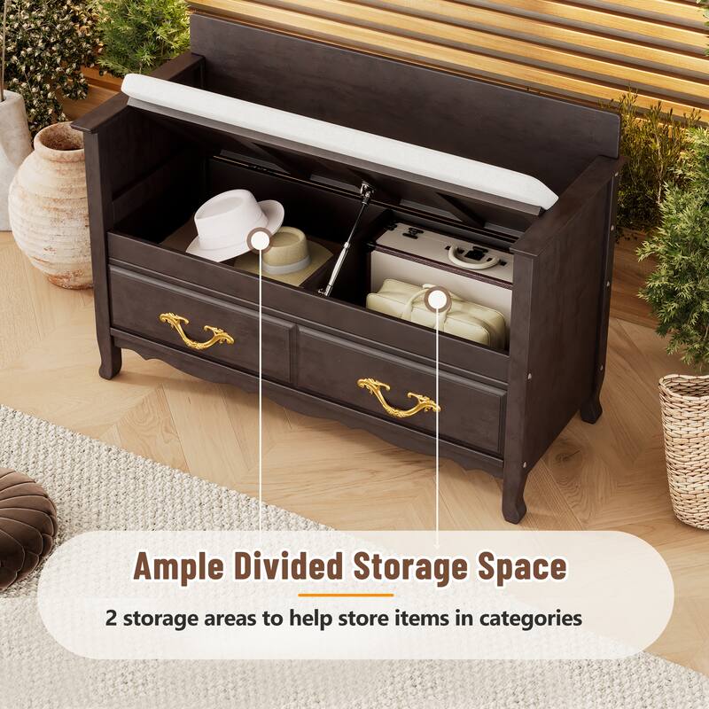 Shoe Bench with Removable Cushion, Entryway Bench with Hidden Storage for Entrance and Living Room - Espresso