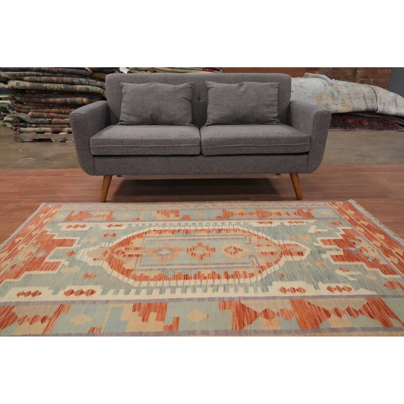 Hand Woven Oriental 100% Wool Carpet Southwestern Tribal Multi-Colored Kilim Area Rug - 6' 9'' X 4' 9''