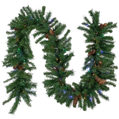 9' x 16" Pre-Lit Dakota Red Pine Artificial Christmas Garland Multi LED Lights