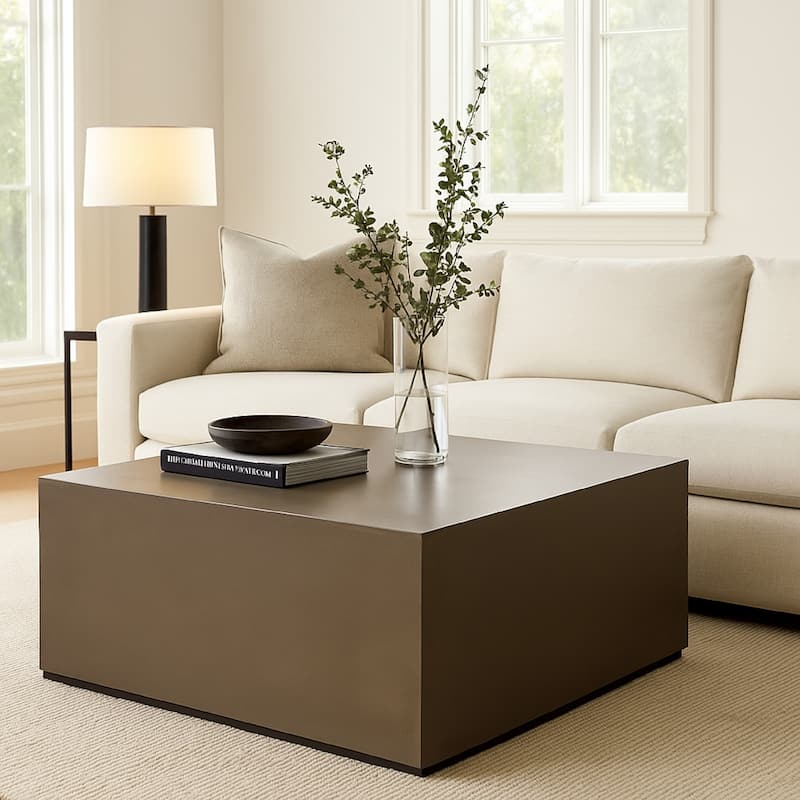 Viko Cocktail Coffee Table, 39 Inch Natural Cement Gray Square Body