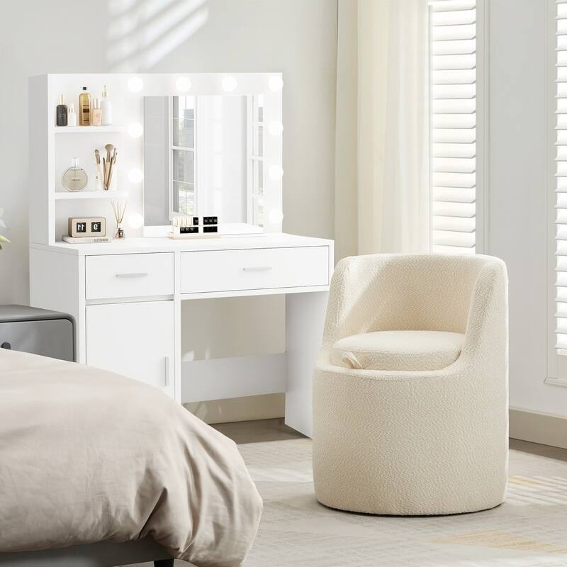 Boucle Make-Up/Vanity Stool, Hiden Storage Space, Stylish Appearance