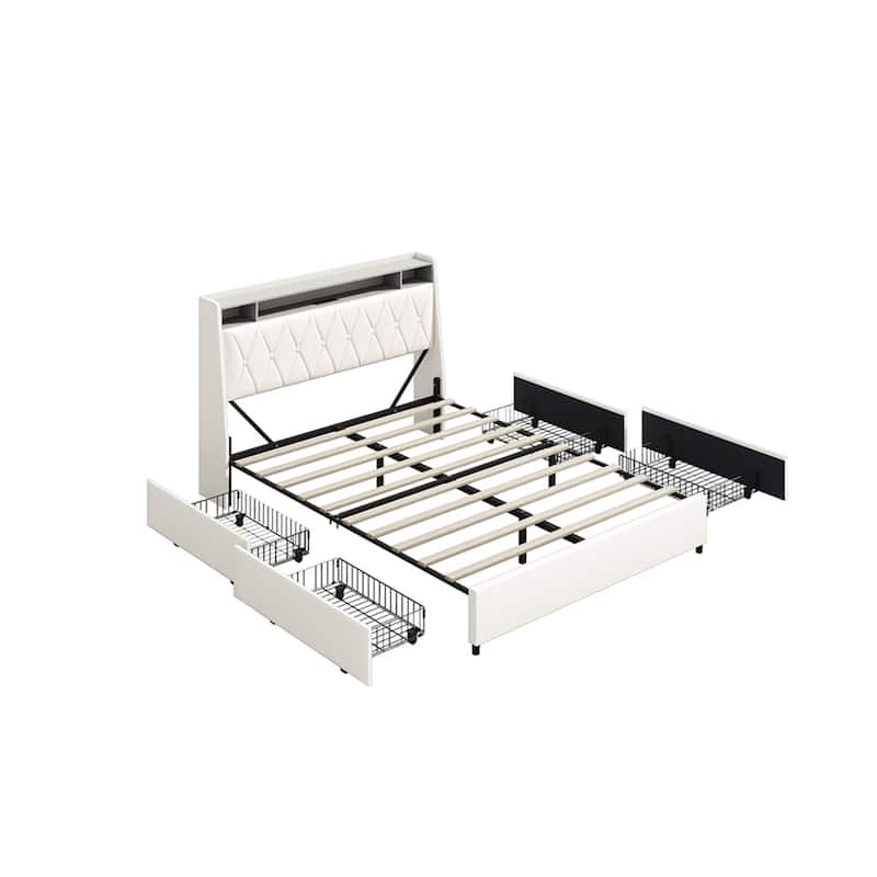 Full Bed Frame with Ergonomic Headboard