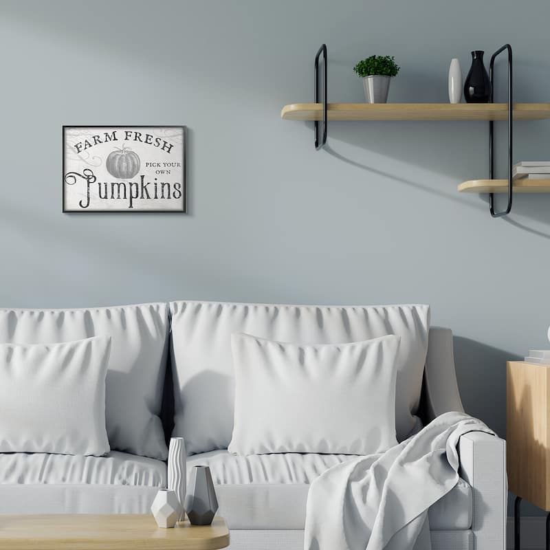 Stupell Vintage Rustic Farm Fresh Pumpkins Sign Framed Wall Art