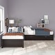 preview thumbnail 3 of 7, Espresso Double Twin Pine L-shaped Platform Bed with Convertible Trundle, Drawers, Built-in Desk