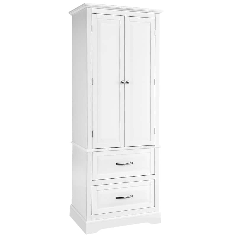 Costway 62'' Tall Bathroom Freestanding Floor Storage Cabinet with 2 - 24'' x 16'' x 62'' (L x W x H) - White - 24'' x 16'' x 62'' (L x W x H)