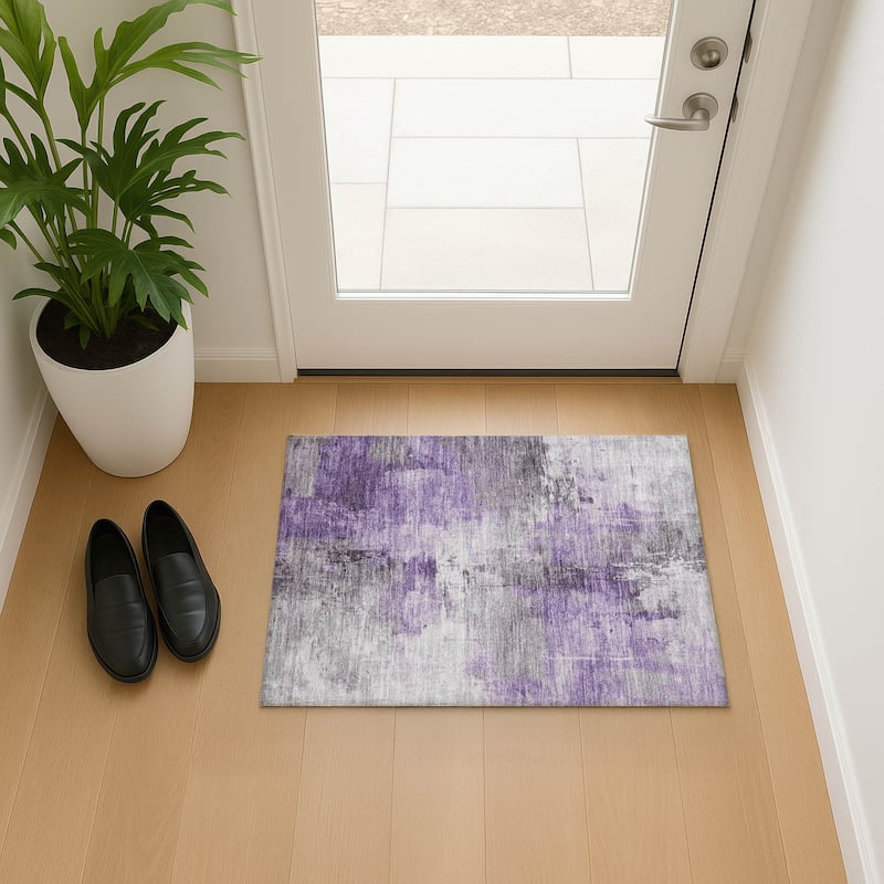 Premium Washable Super Soft Abstract Modern Mayfield Rug - Purple - 1'8" x 2'6"