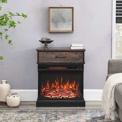 25 inch Stand Side Table with 3-Sided glass Electric Fireplace
