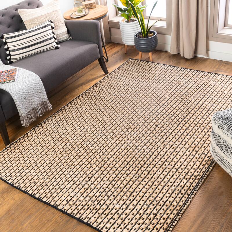 Livabliss Tracie Handmade Cottage Striped Jute Blend Area Rug - Black/Beige - 8' 10" x 12'