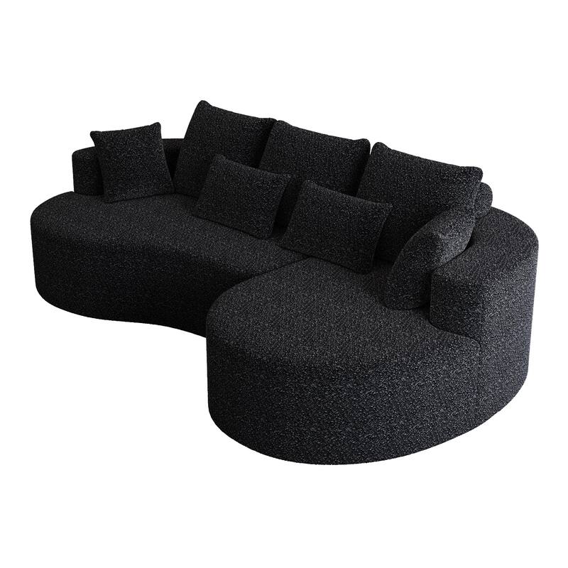 Oversized Chenille Upholstered Boneless Sofa, L-Shaped Curved Sectional Sofa, Deep Seat Cloud Couch with 7 Pillows