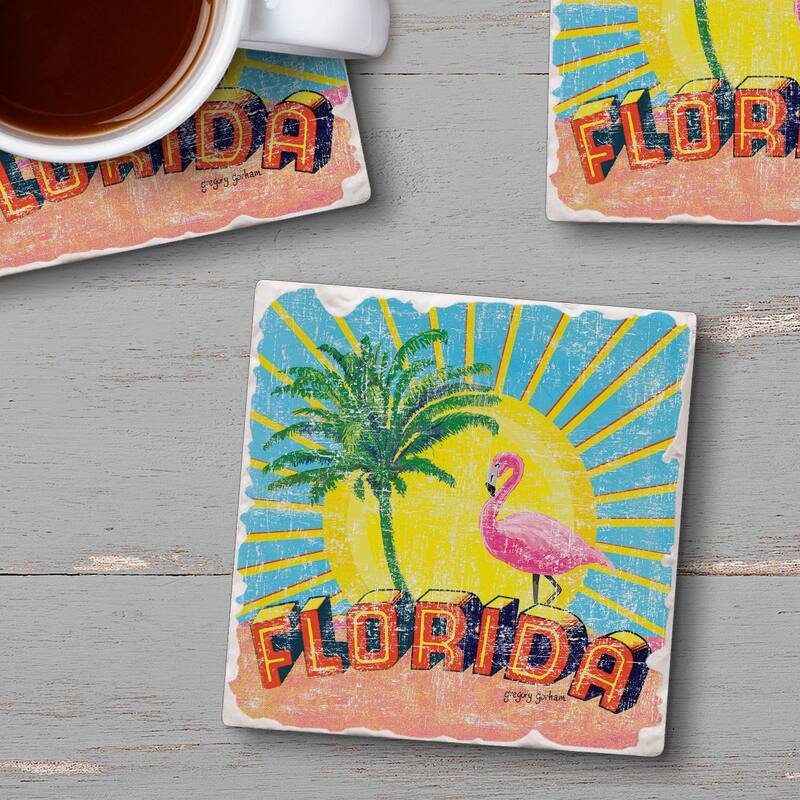 Counterart Absorbent Stone Coasters - Florida Retro - Set of 4 - 4x4x1.198