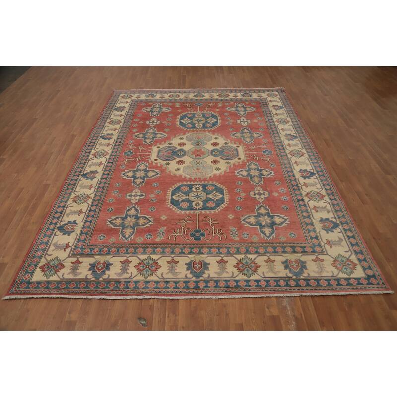 Hand Knotted Oriental 100% Wool Carpet Traditional Geometric Oranges & Rust Kazak Area Rug - 12' 0'' X 8' 11''