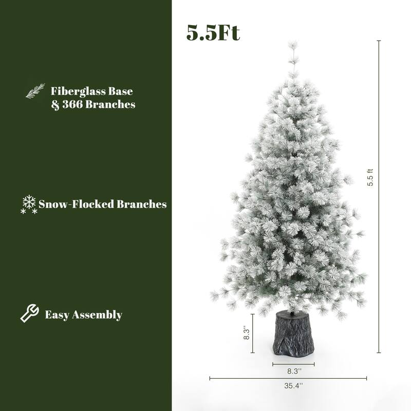 5.5Ft Snow Flocked Full Artificial Pine Needles Christmas Tree Potted - 66" H x 35.4" Diameter