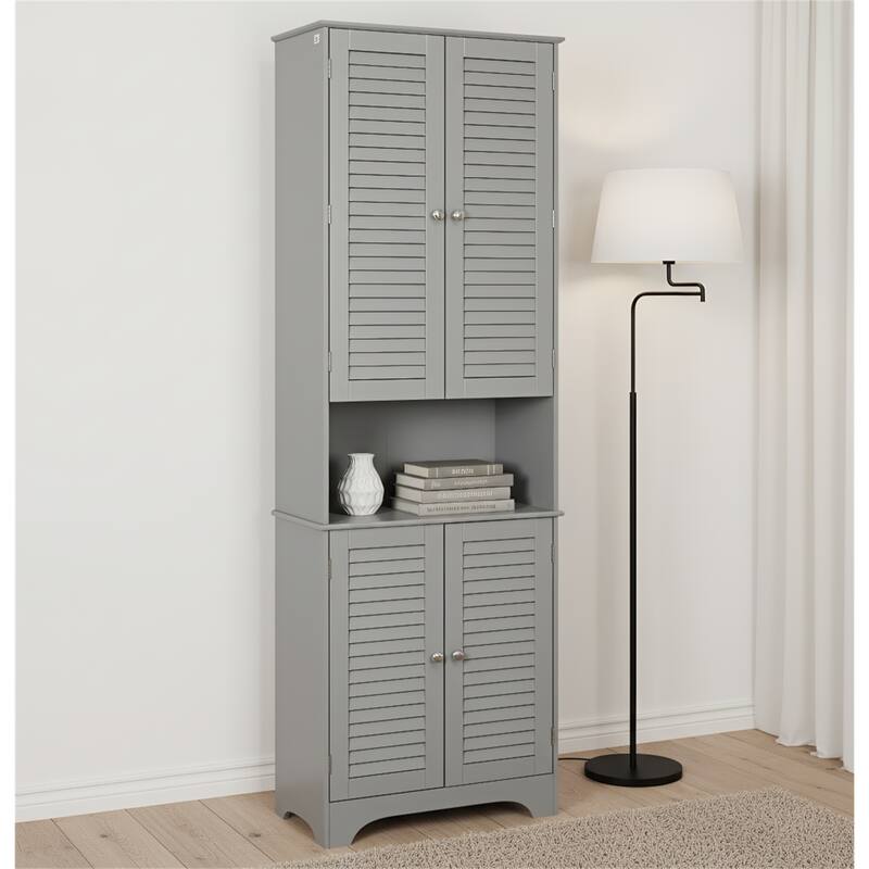 Tall, Narrow Storage Cabinet with Adjustable Shelf & Doors for Bathroom - Grey
