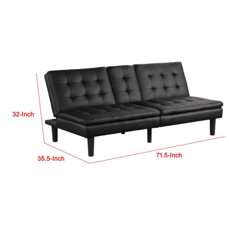 Berie Futon Sofa Bed, Drop-Down Tray, Cupholder, Black Faux Leather