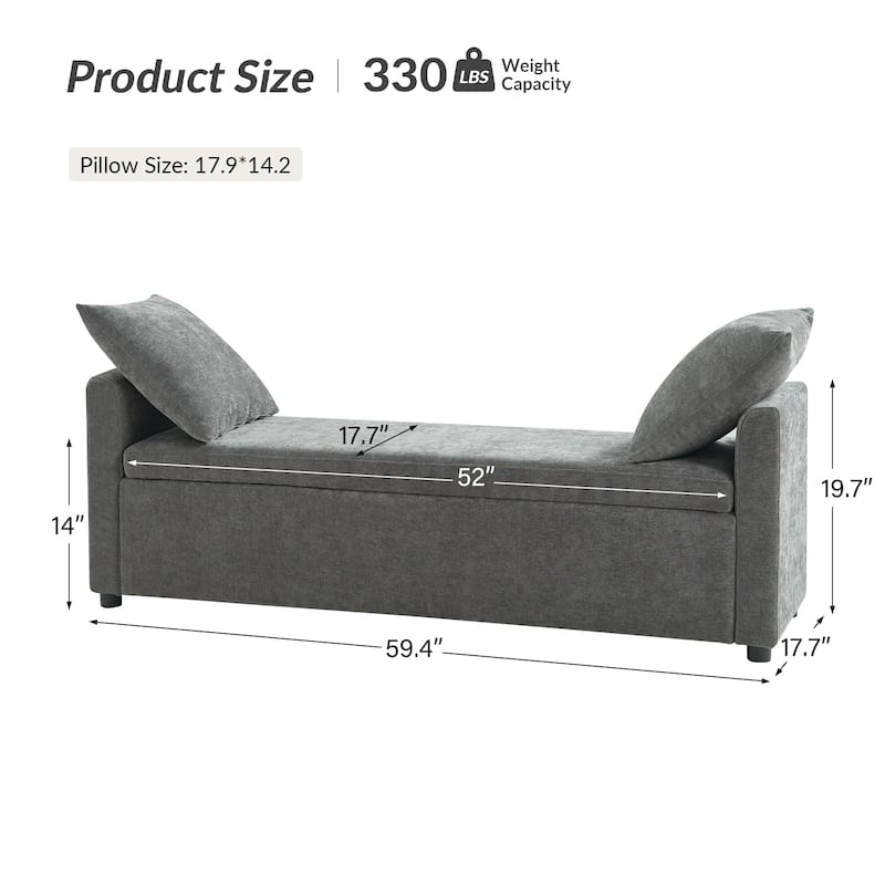 Franco Modern Upholstered Storage Bench with Two Throw Pillows