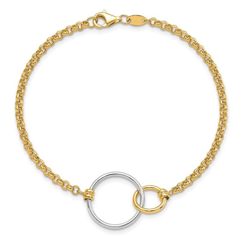 Curata 10k Two tone Gold 7.5" Interlocking Circles Link Bracelet