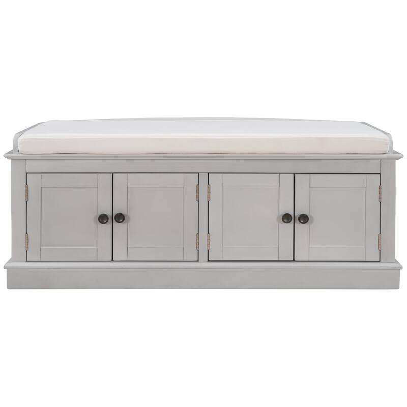 Storage Bench with 4 Doors and Adjustable Shelves, Shoe Bench with Removable Cushion
