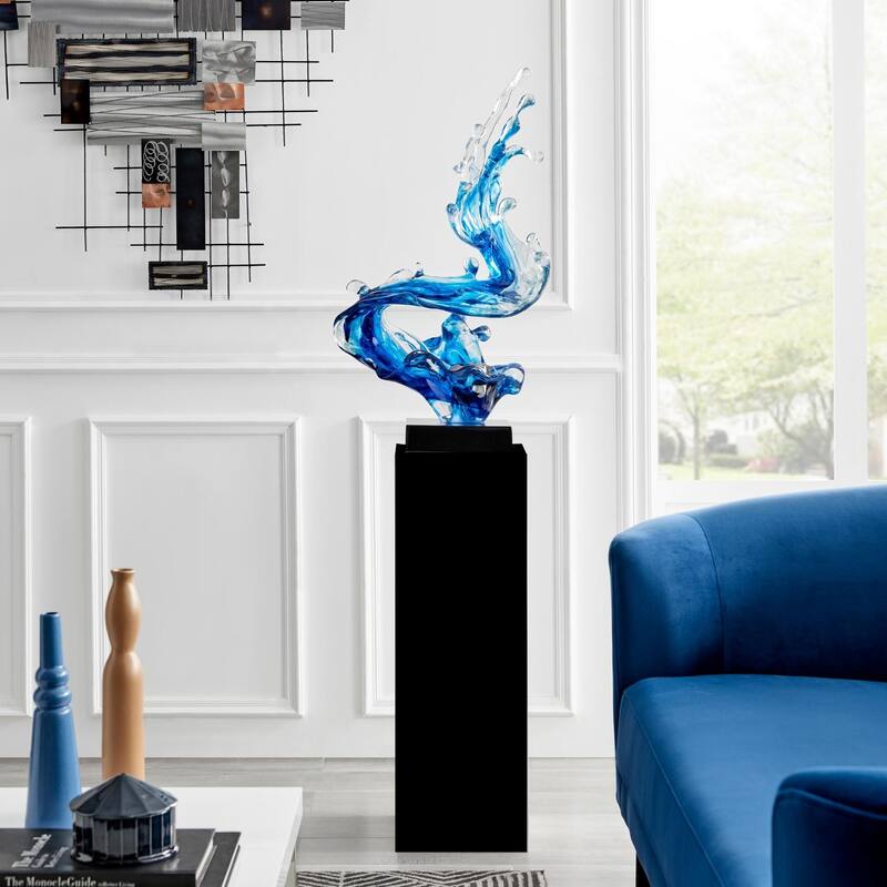 Ocean Blue Cortes Bay Wave Floor Sculpture with Stand - 57" Tall - Black