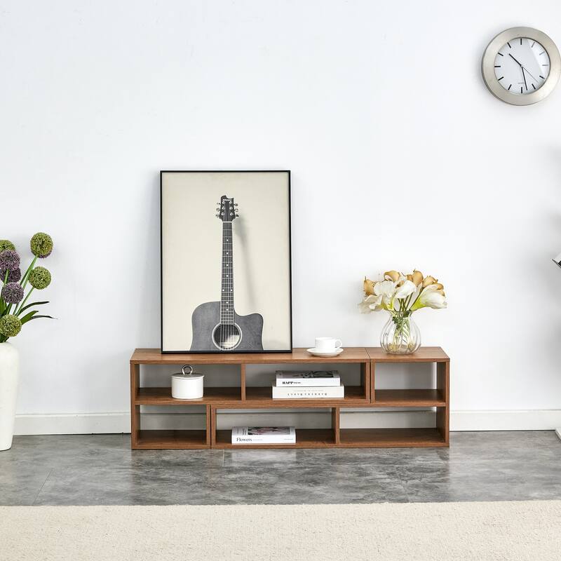 2-Piece Cube TV Stand, 2-Tier L-Shaped TV Stand Free Combination Media Stand with 6 Open Storage Compartments, for Living Room