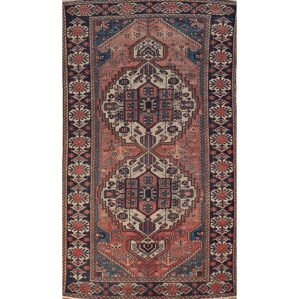 Vintage Bakhtiari Persian Area Rug Hand-Knotted Tribal Wool Carpet - 4'10" x 9'7"
