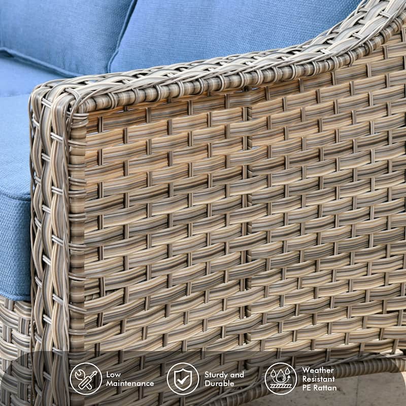 OVIOS 5 Pieces Outdoor Wicker Swivel Chair Set With Solar-Powered Table