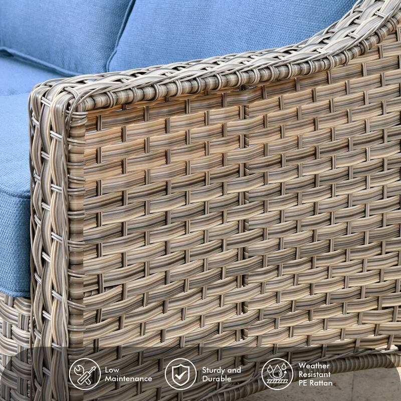 OVIOS 7 Pieces Outdoor Wicker Curved Swivel Chair Set With Fire Table