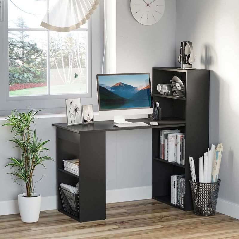 HOMCOM Modern Compact Computer Desk with 6-Tier Storage Shelves Combo, Writing Table Workstation with Bookshelf for Home Office
