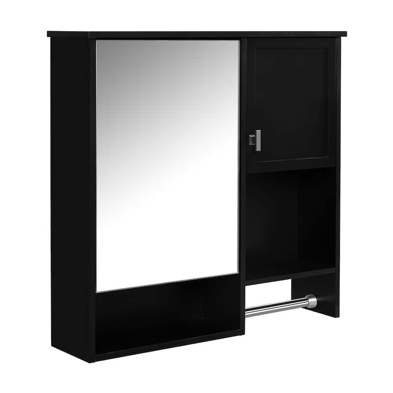 29" x 28" Over The Toilet Bathroom Storage Cabinet with Towel Bar Wall Mirror Cabinet with Closed Cupboard and Open Shelf