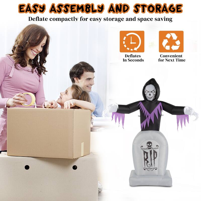 8 Feet Garden 3Pack LED String Lights Grim Reaper and Grave Inflatable Halloween Decoration