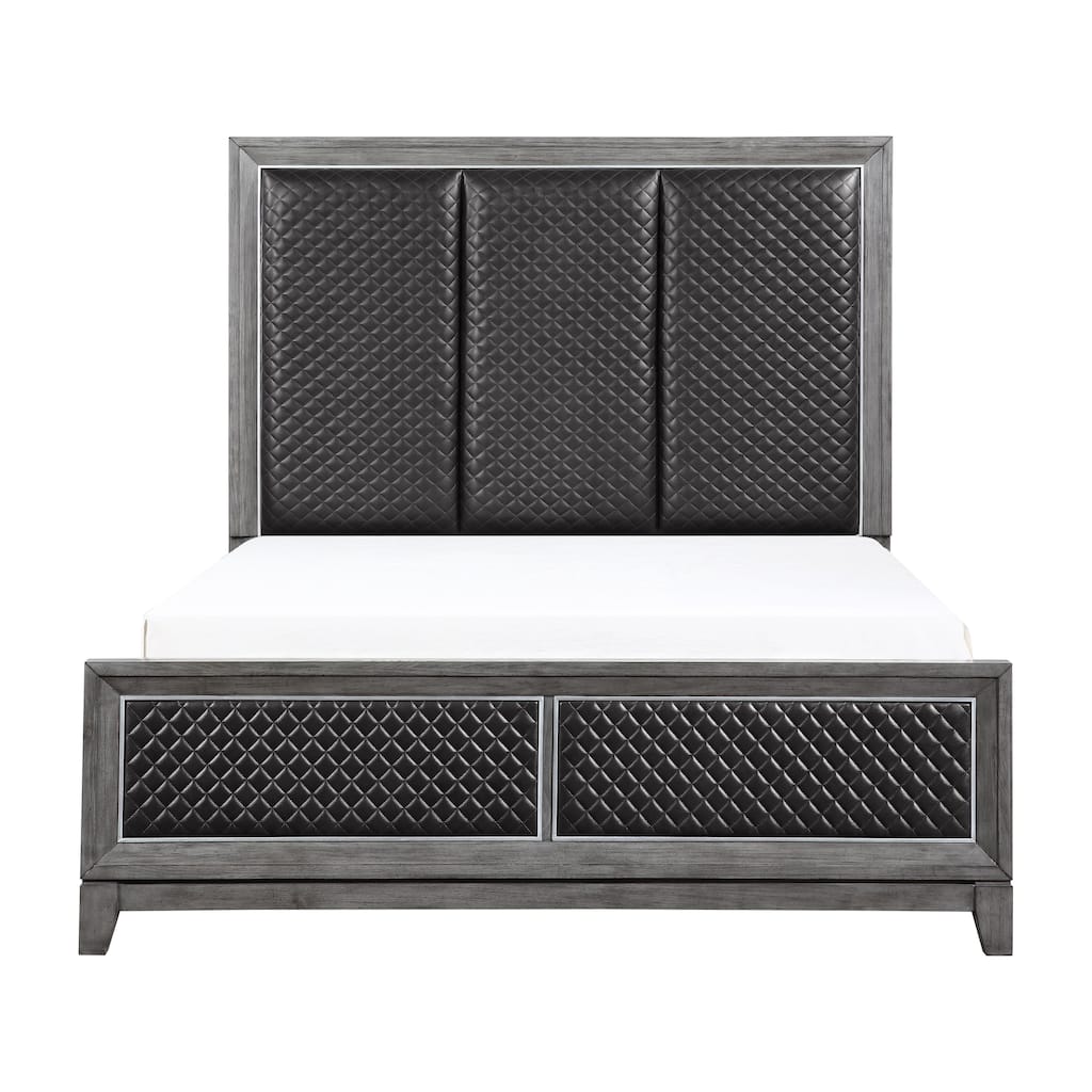 Modern 1pc Bed Gray Faux Leather Upholstered