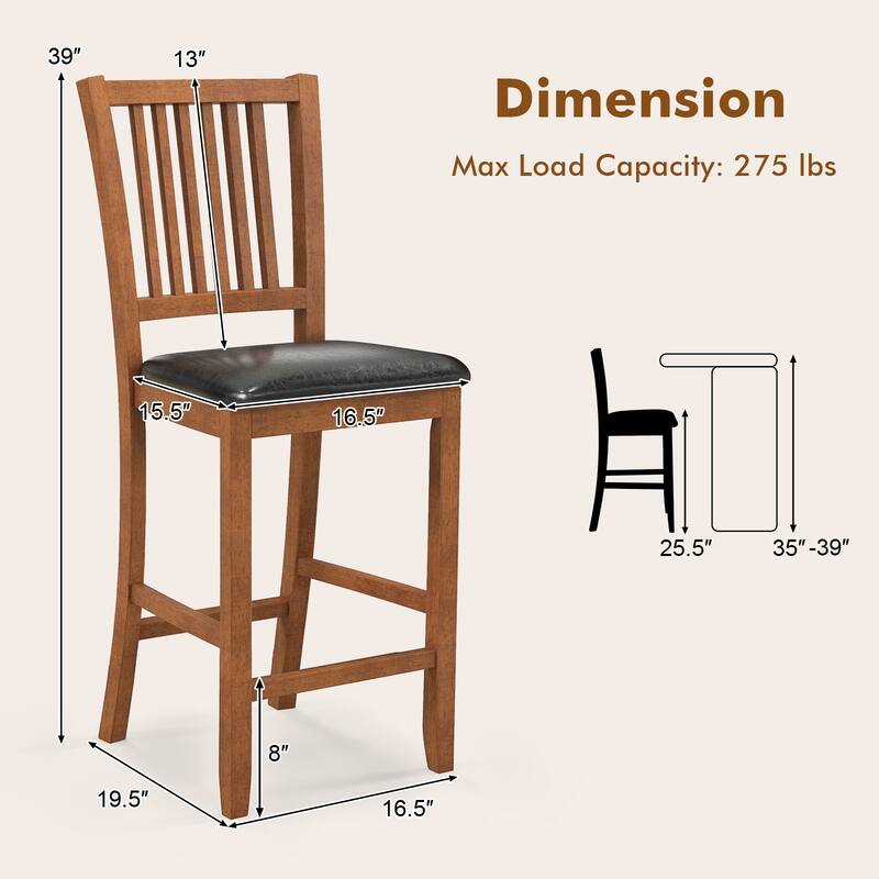 Gymax 4PCS 25.5'' Bar Chair Set w/ Backrest Padded Seat Footrest