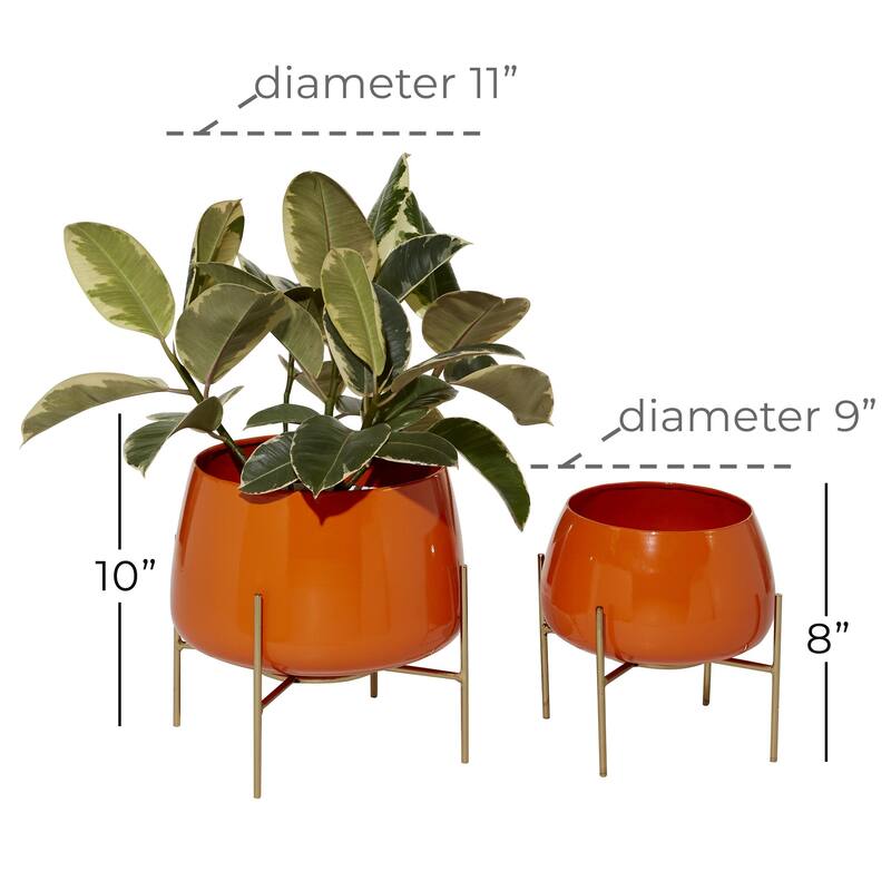 Metal Rounded Dome Indoor Outdoor Planter with Removable Stands - Set of 2 Teal, Yellow, Orange - Roche River Decor