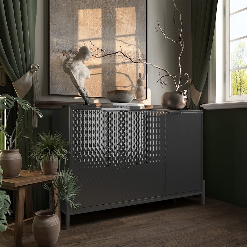 Clihome 3-Door High Gloss Buffets Sideboards with Adjustable Shelves - Black