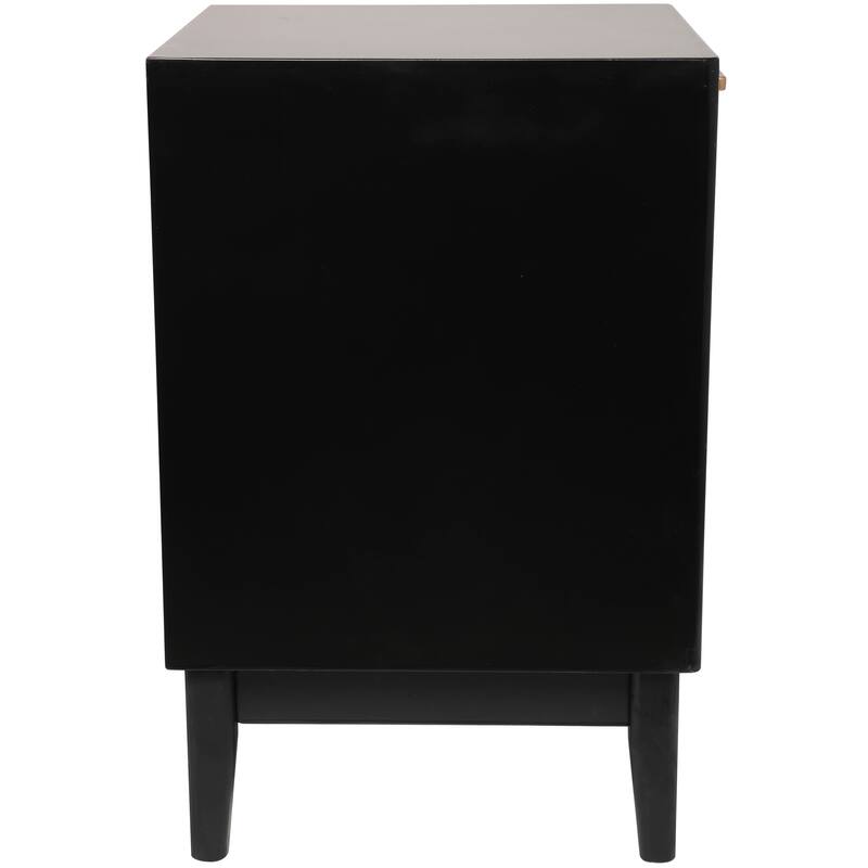 Wood 1 Drawer and 1 Cubby Shelf Accent Table with Beige Rattan Drawer and Gold Handle - Light Brown or Black - Roche River Decor