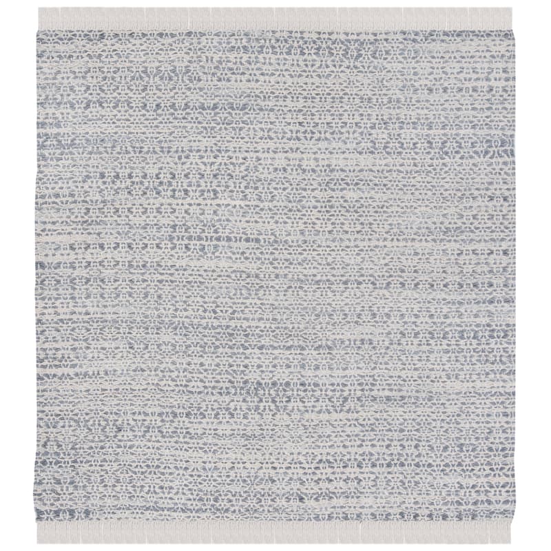 SAFAVIEH Handmade Boston Laure Coastal Cotton Rug with Fringe - 6' Square - Grey/Ivory