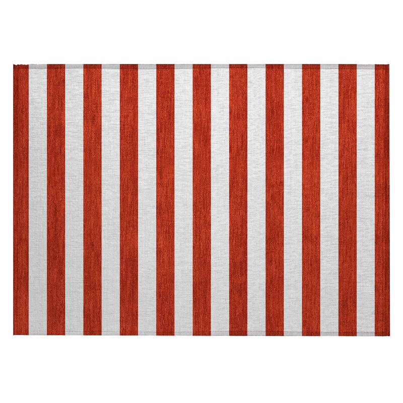 Machine Washable Indoor/ Outdoor Cabana Striped Chantille Rug