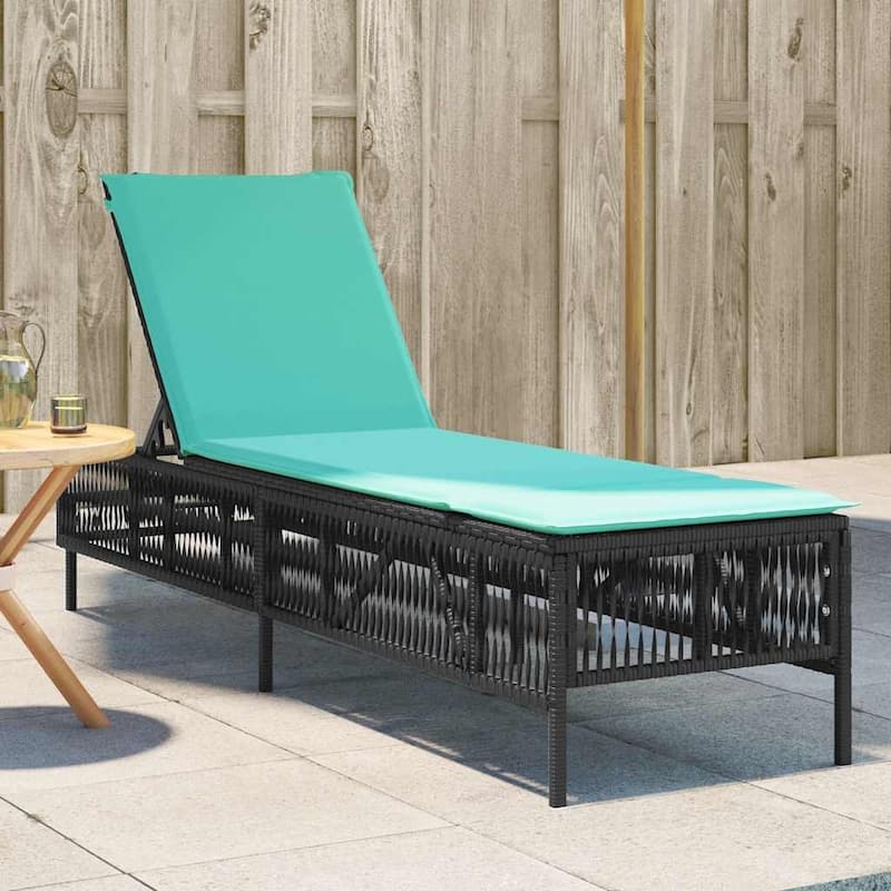 vidaXL Sun Lounger with Cushion Chaise Lounge Poly Rattan Brown/Gray/Black - Black