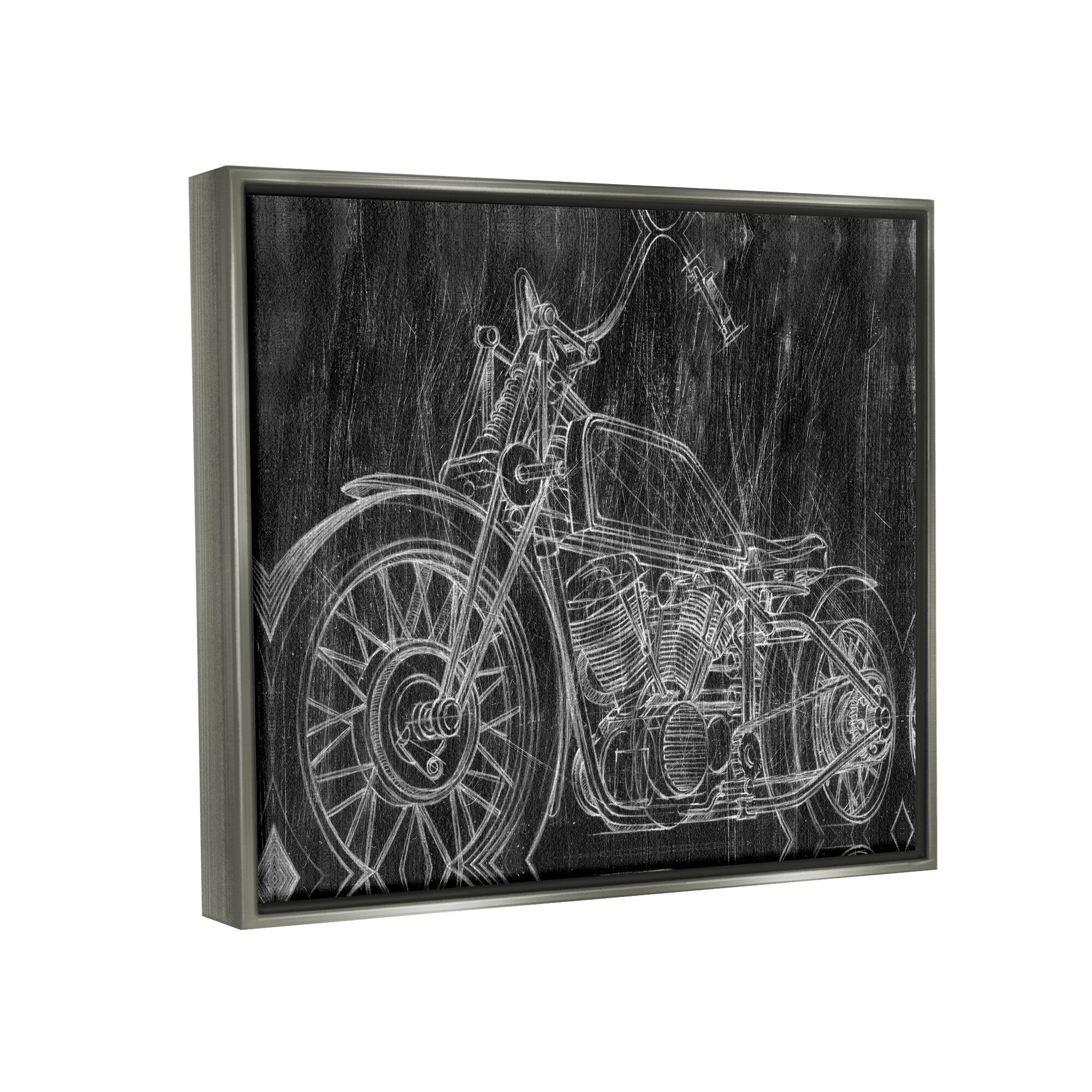 Dunkwell「sketches 24」 Stupell Monotone Black and White Motorcycle Sketch Floater