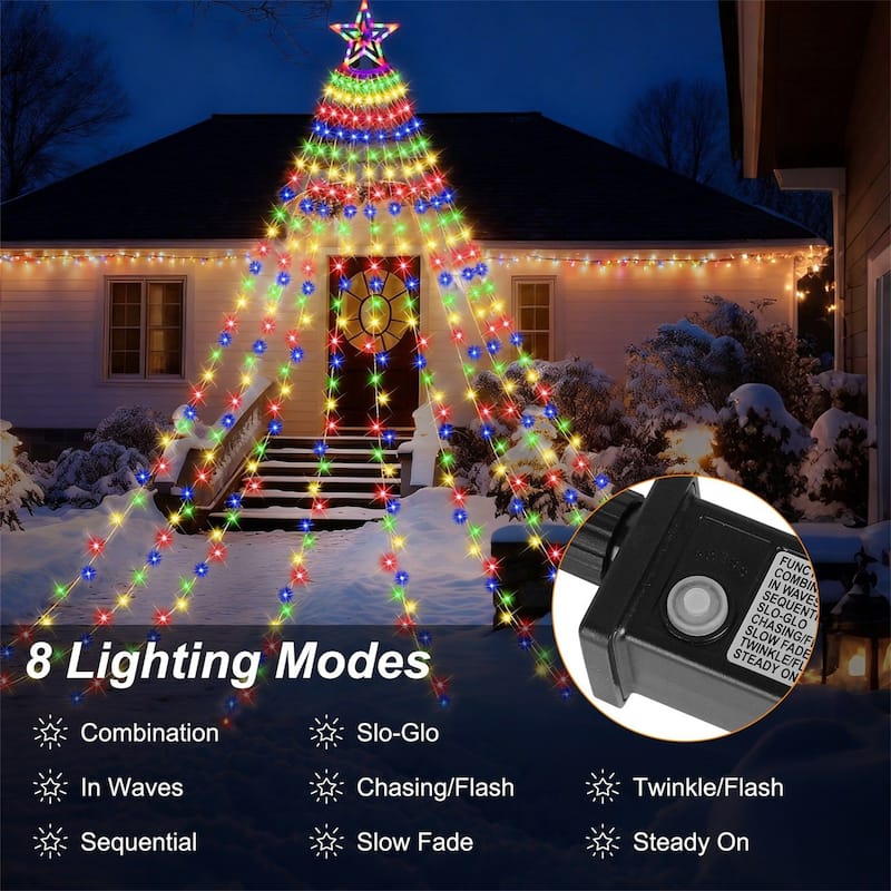 1Pc 11.48FT 350LED Multicolored Christmas Star Waterfall Tree String Light