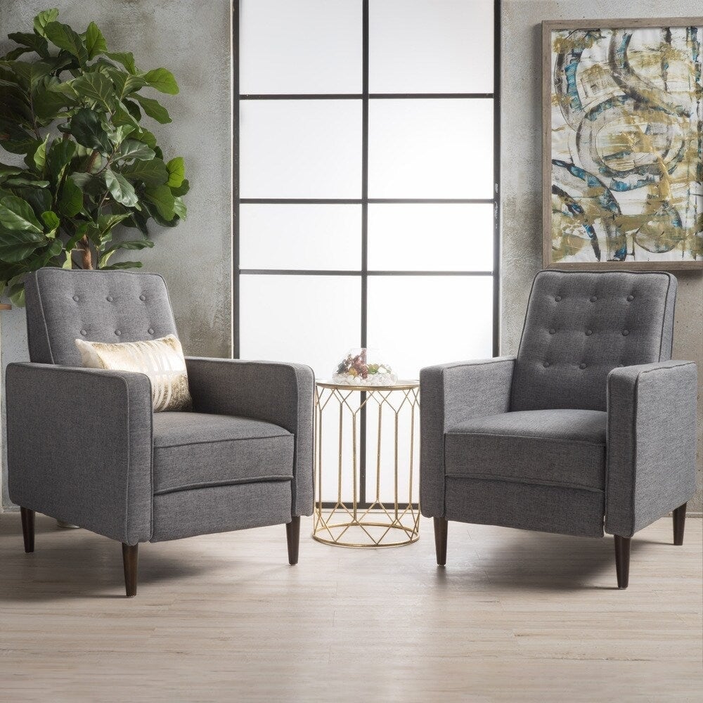 Mervynn Mid-Century Modern Button Tufted Fabric Recliner (Set of 2) by Christopher Knight Home. Opens flyout.