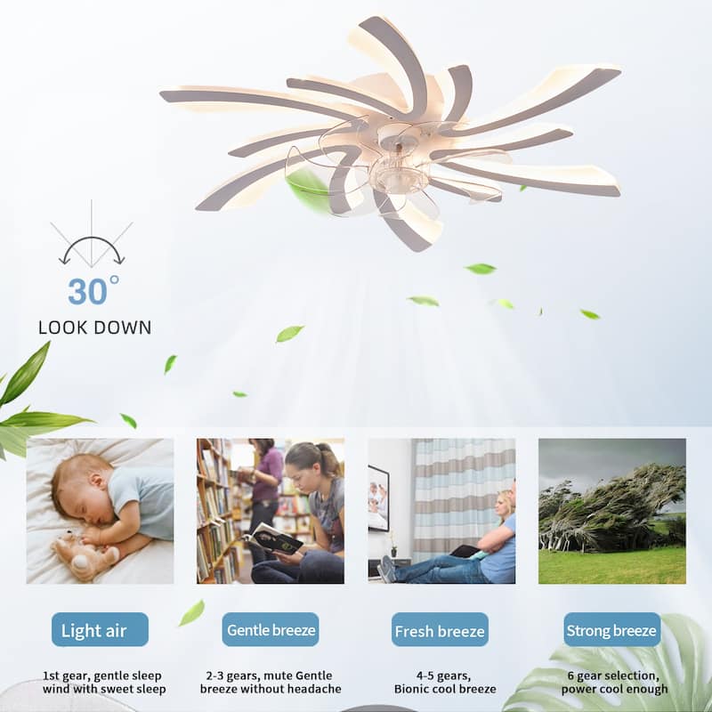 31" Oaks Aura Modern Flush Mount Ceiling Fan with Lights, 12in. Fan Blade 6-Speed Fan Light With Remote Control