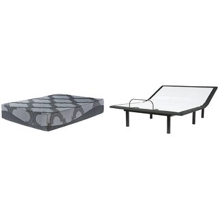 Signature Design by Ashley Bonita Springs Firm Blue/White Queen Hybrid Mattress with Adjustable Base