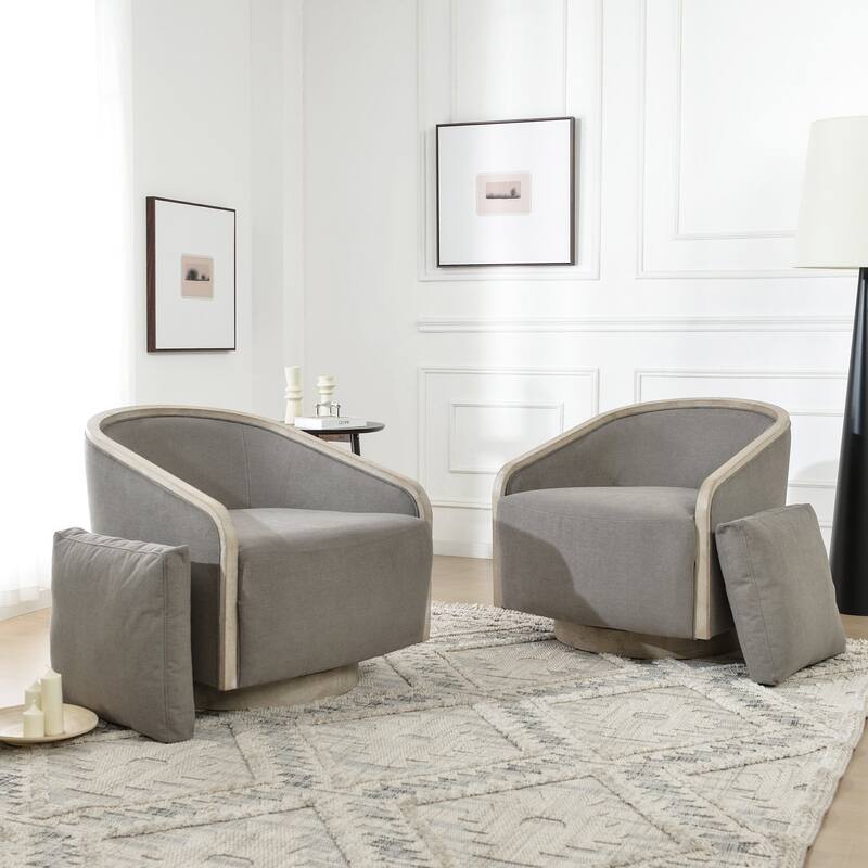 KINWELL 30" Wide Fabric Upholstered Swivel Barrel Chair, Accent Armchair for Living Room, Bedroom