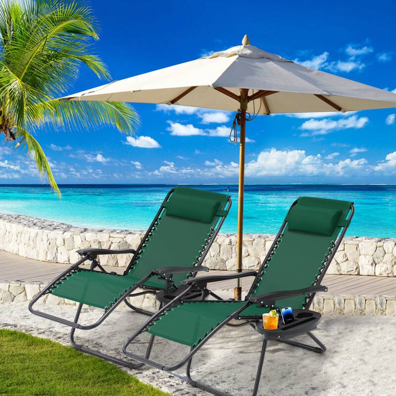 Zero Gravity Lounge Chair Set of 2 – Outdoor Folding Recliners with Cup Holder, Adjustable Headrest, Weather-Resistant Fabric