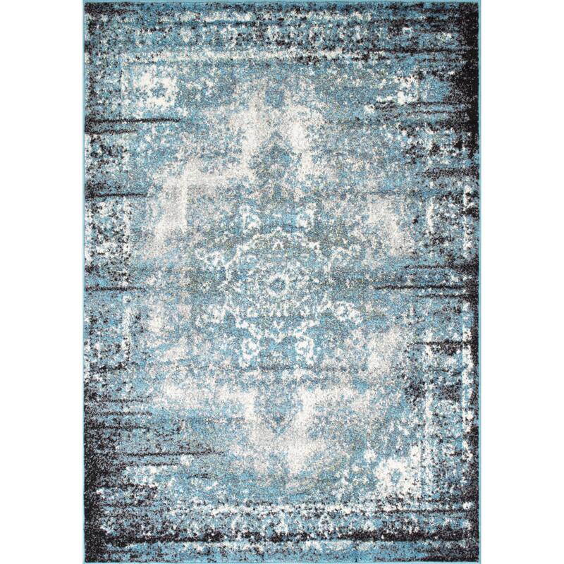 LYKE Home Distressed Blue Area Rug - Overstock - 34358459