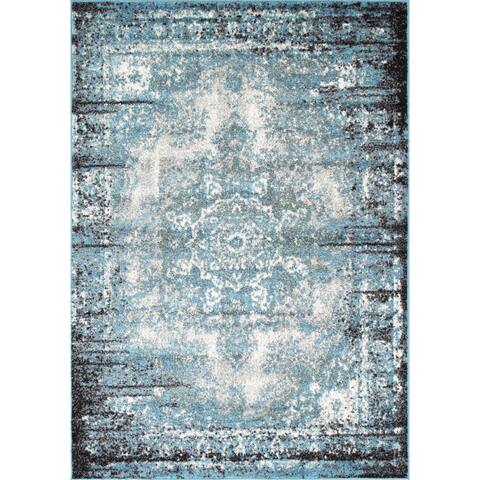 LYKE Home Distressed Blue Area Rug - Overstock - 34358459
