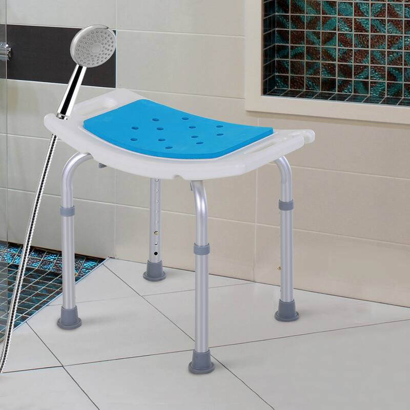 Blue Modern 20.5" 6-Level Adjustable Curved Bath Stool with Non-Slip Design