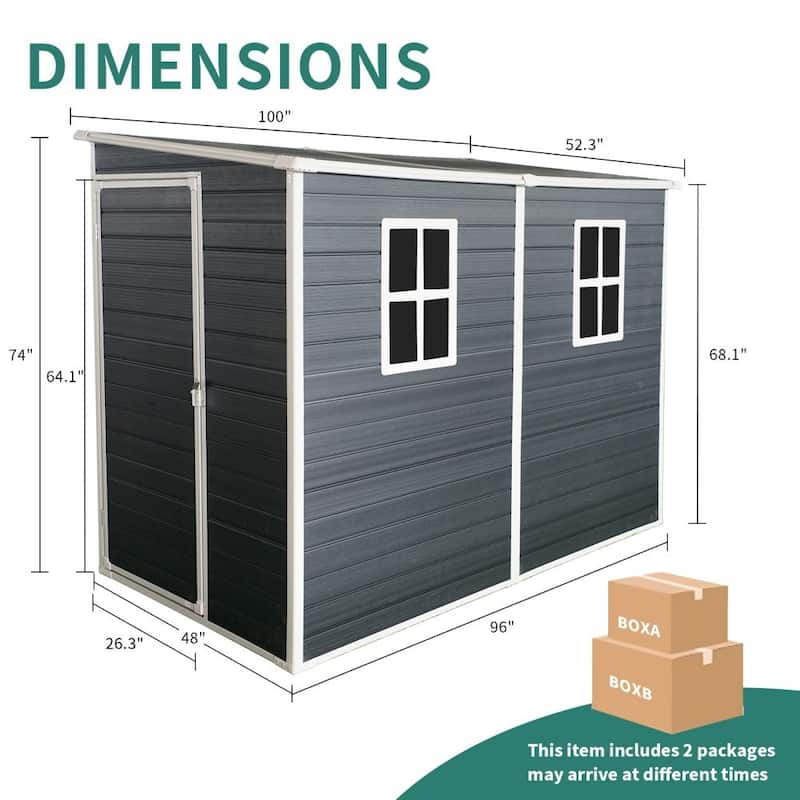 8 x 4 FT Outdoor Resin Garden Shed with Floor and 2 Windows and Lockable Door