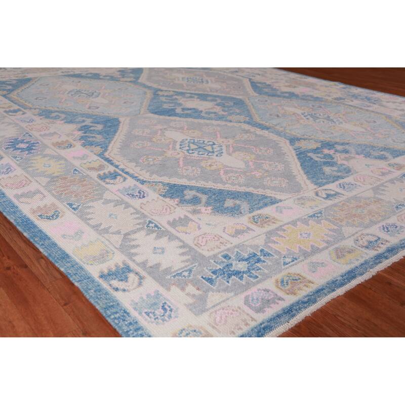 Hand Knotted Oriental 100% Wool Carpet Transitional Geometric Navy Blue & Blues Oushak Area Rug - 10' 4'' X 8' 10''